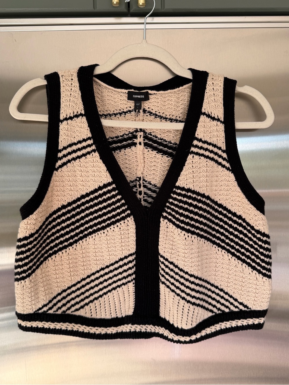 Express Black and Cream Open-Knit crochet Vest